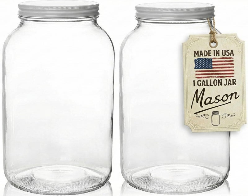 kitchentoolz Gallon Jar 1 Gallon Glass Jar with Lid â€“ Gallon Mason Wide Mouth Large Glass Jar for Fermenting, Pickling, Canning, Water Glassing Eggs, Kombucha, and Food Storage â€“ BPA-Free, Made in USA - Image 1